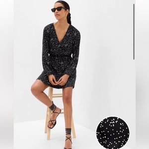 NWT - GAP Factory wrap mini dress black and white satin size L